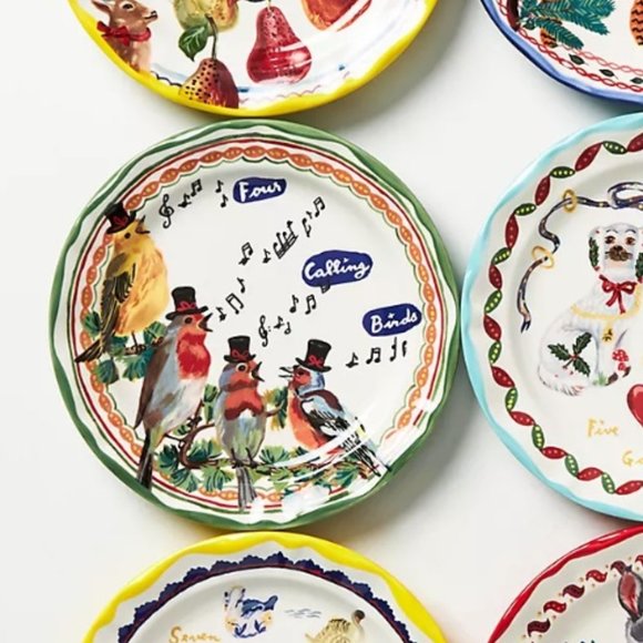 Anthropologie Nathalie Lete Twelve Days of Christmas Plate 4 Calling Birds NEW - Picture 2 of 2